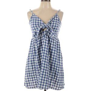 Blue And White Checkered Gingham Babydoll Dress with Pockets